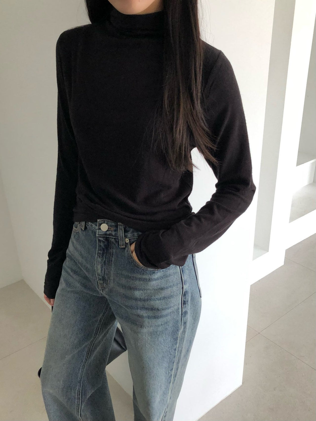 angora button 2way polo T-3col