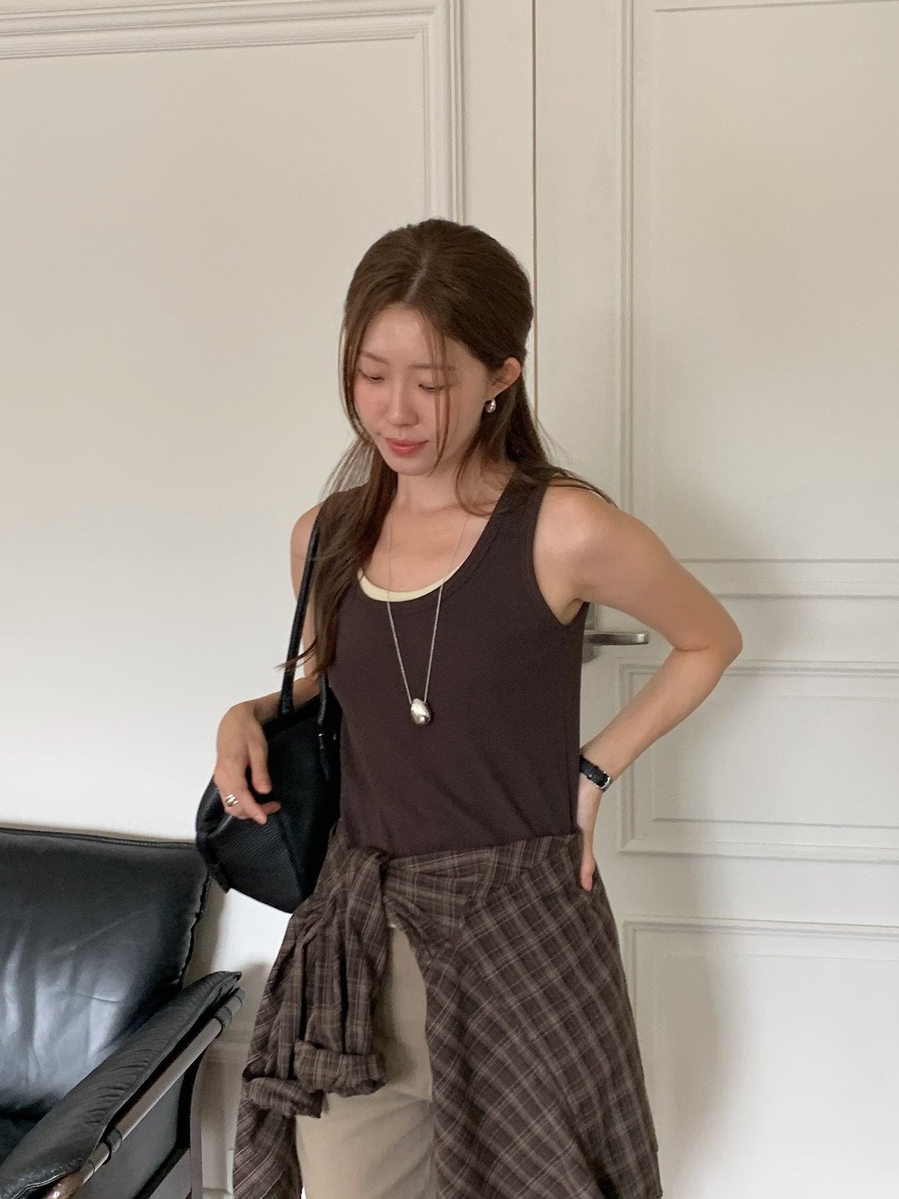 Line U-neck panel sleeveless-5col
