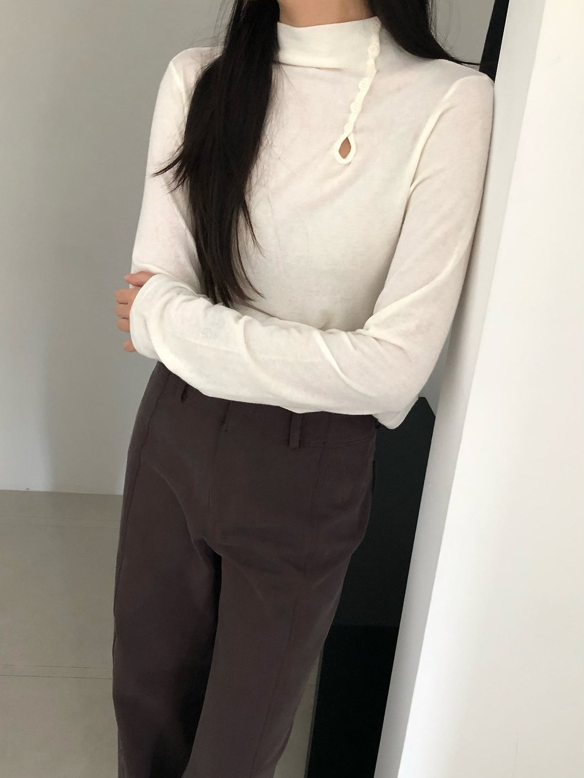 angora button 2way polo T-3col