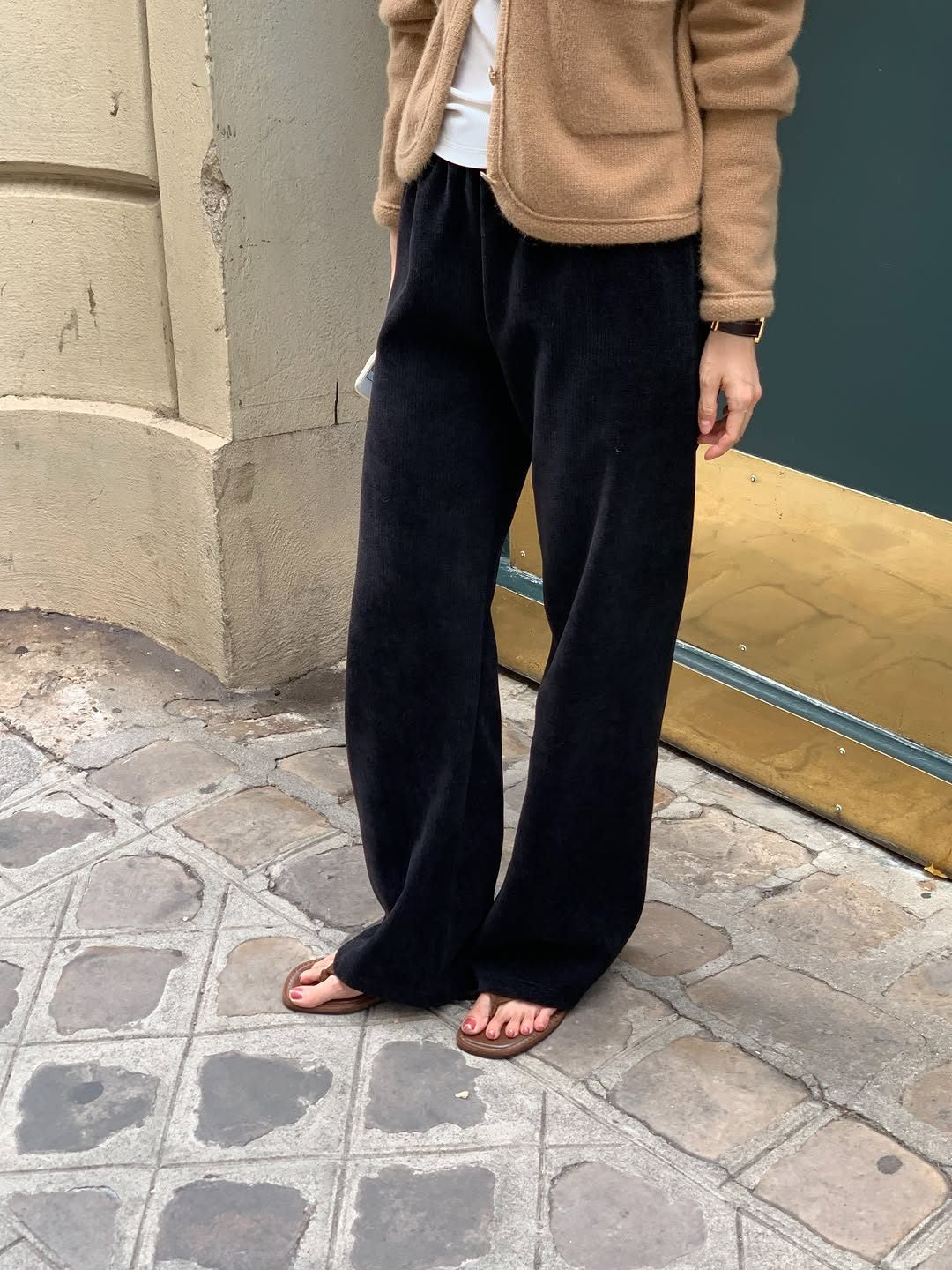 Velour corduroy banding pants-4col