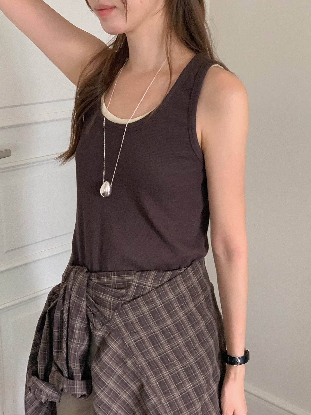 Line U-neck panel sleeveless-5col