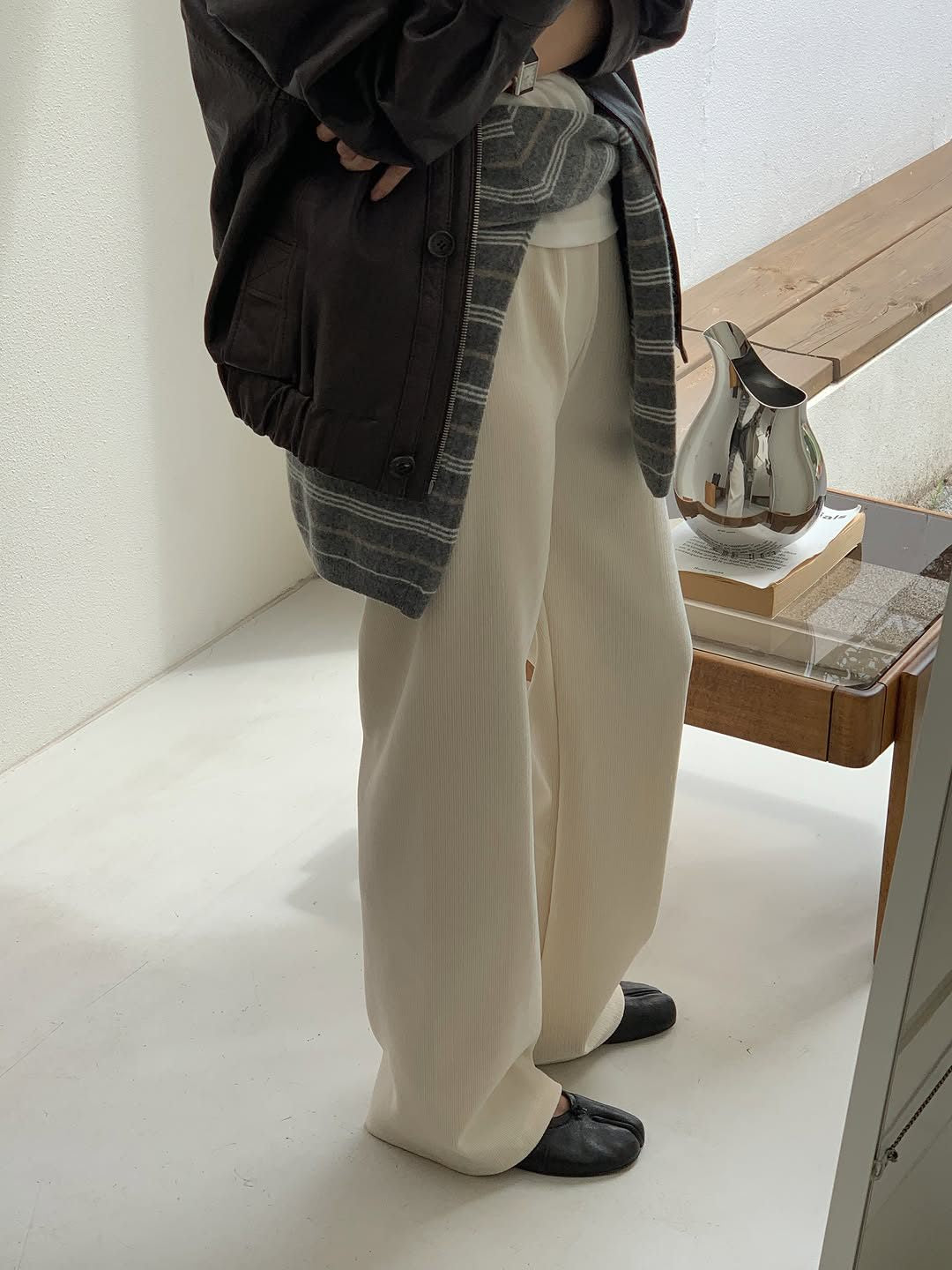 Velour corduroy banding pants-4col