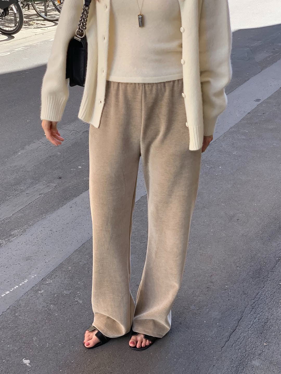 Velour corduroy banding pants-4col