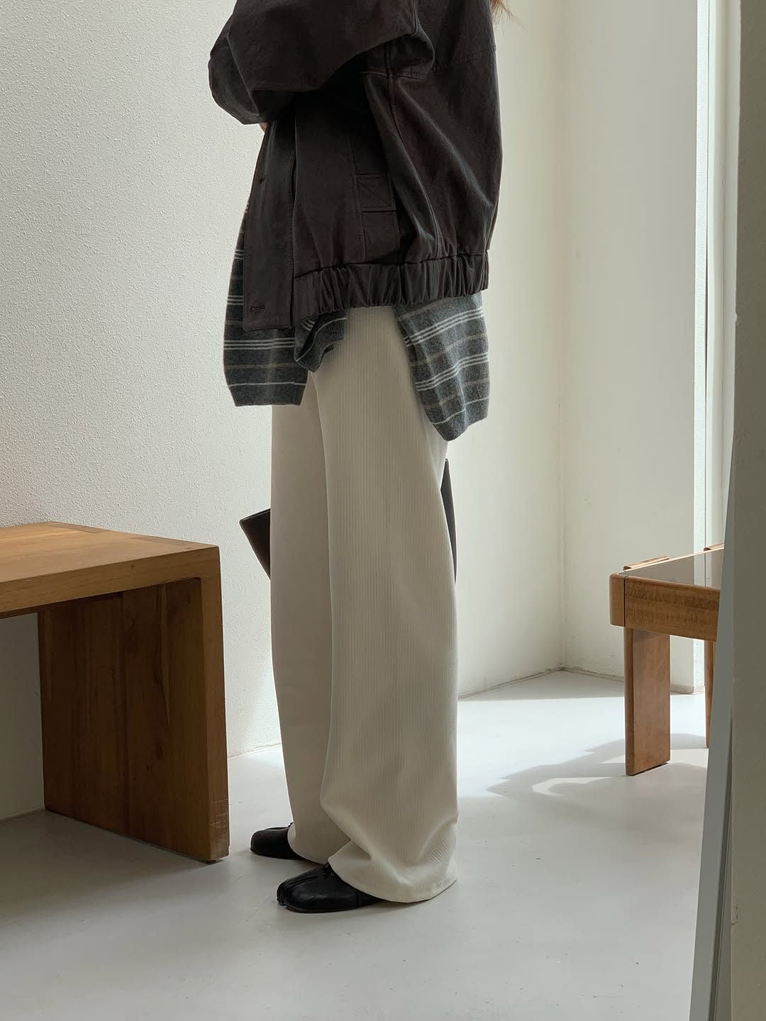 Velour corduroy banding pants-4col