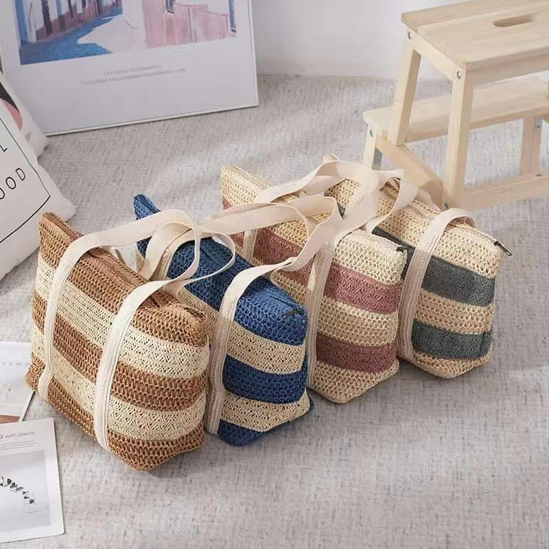 Pastel straw shoulder bag-4col