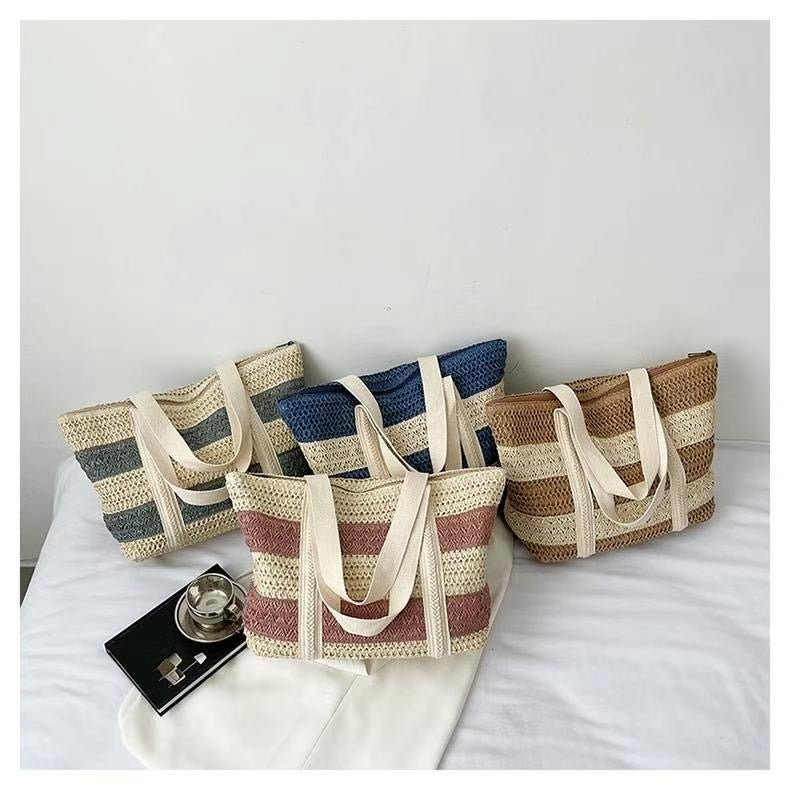 Pastel straw shoulder bag-4col