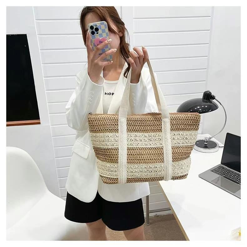 Pastel straw shoulder bag-4col