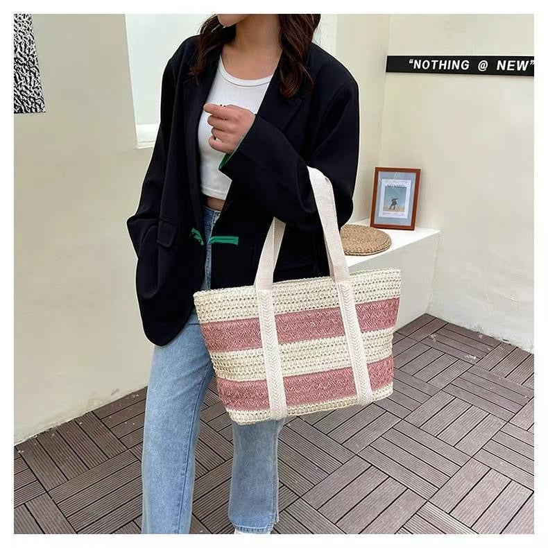 Pastel straw shoulder bag-4col