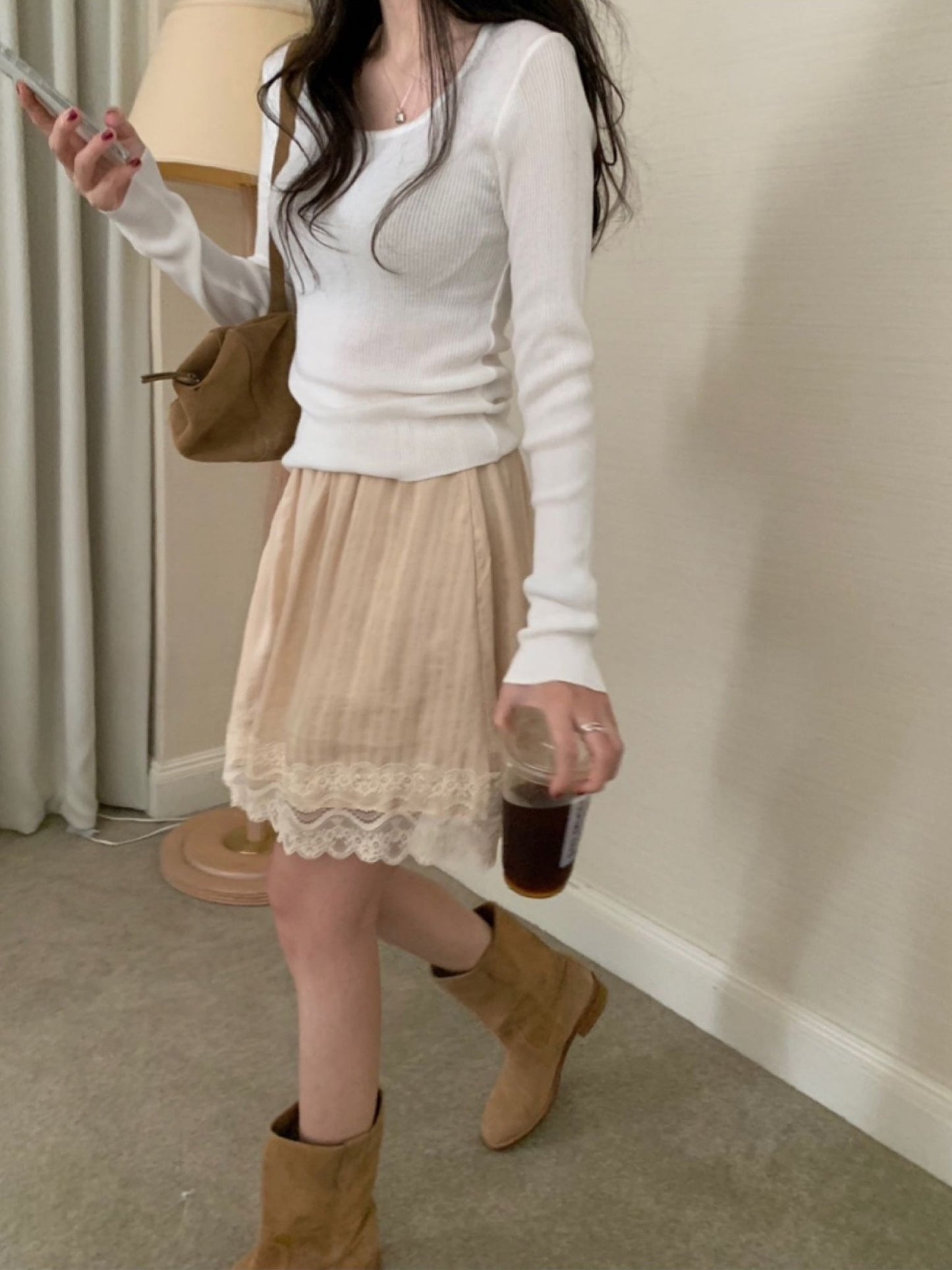 Chunky lace skirt-2col