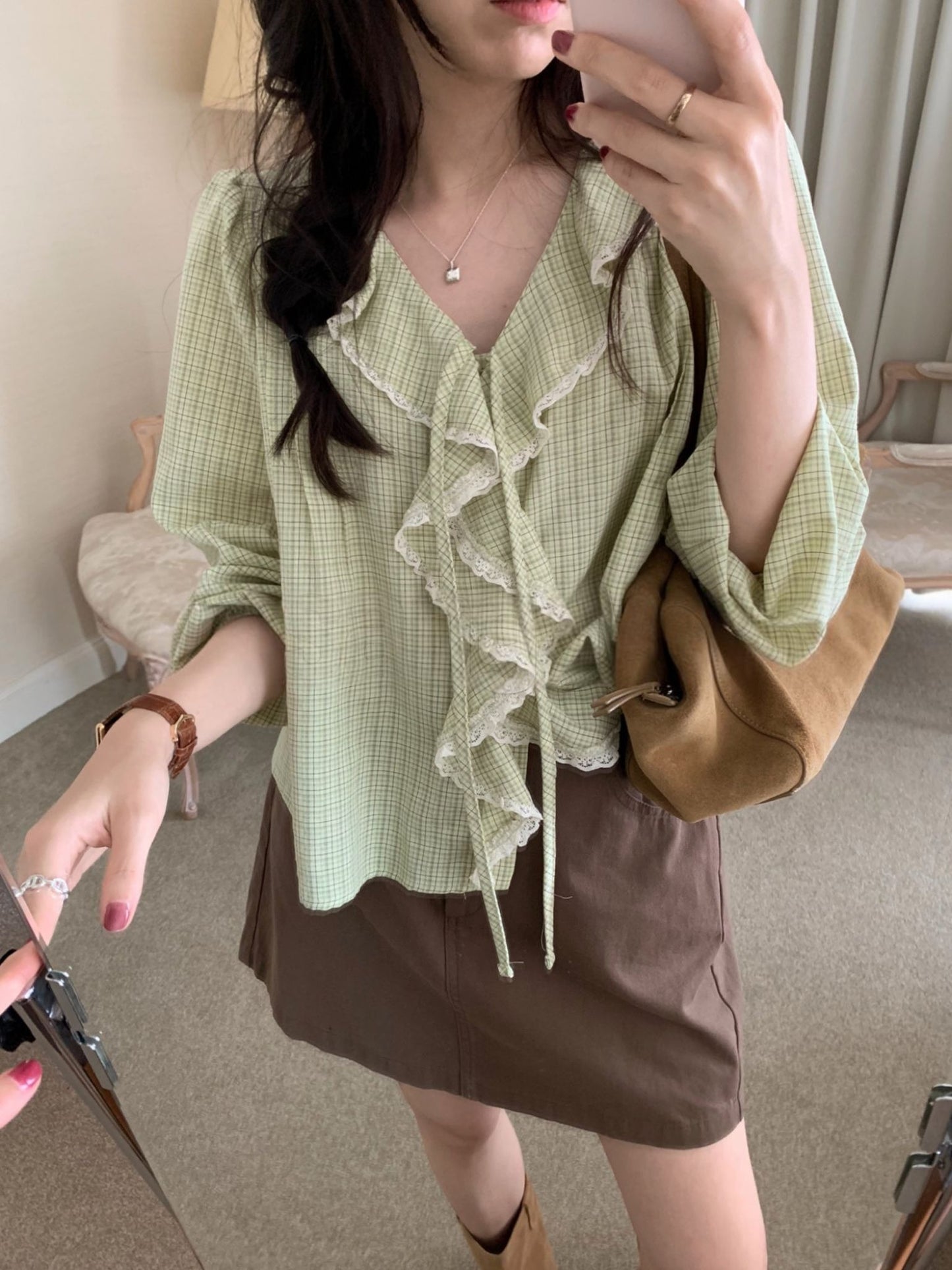 Nelly Check Blouse-2col