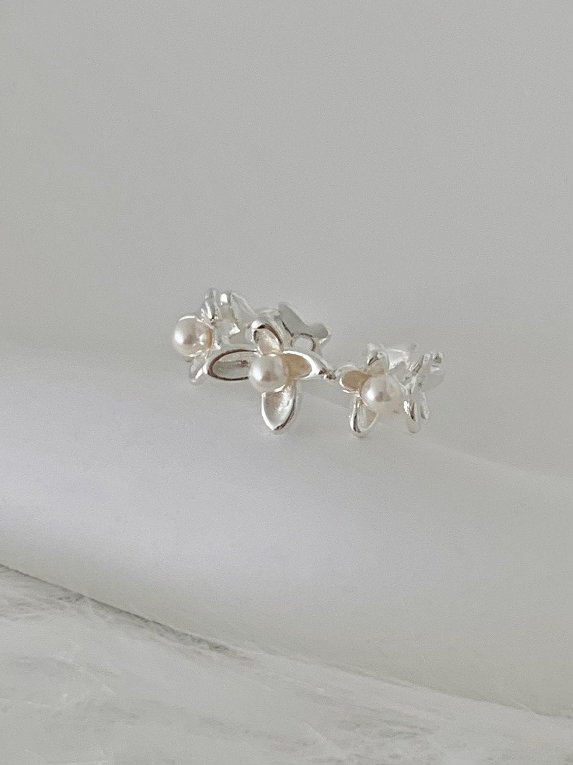 Flower pearl open ring