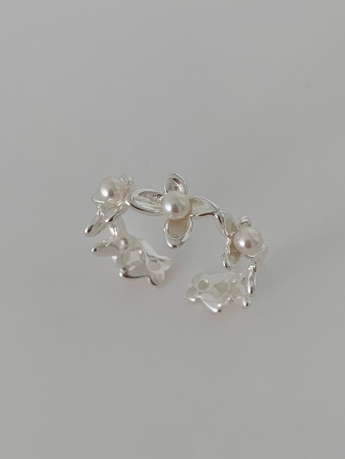 Flower pearl open ring