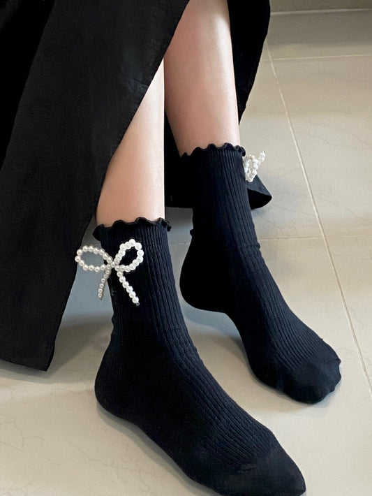 Pearl Ribbon socks-3col