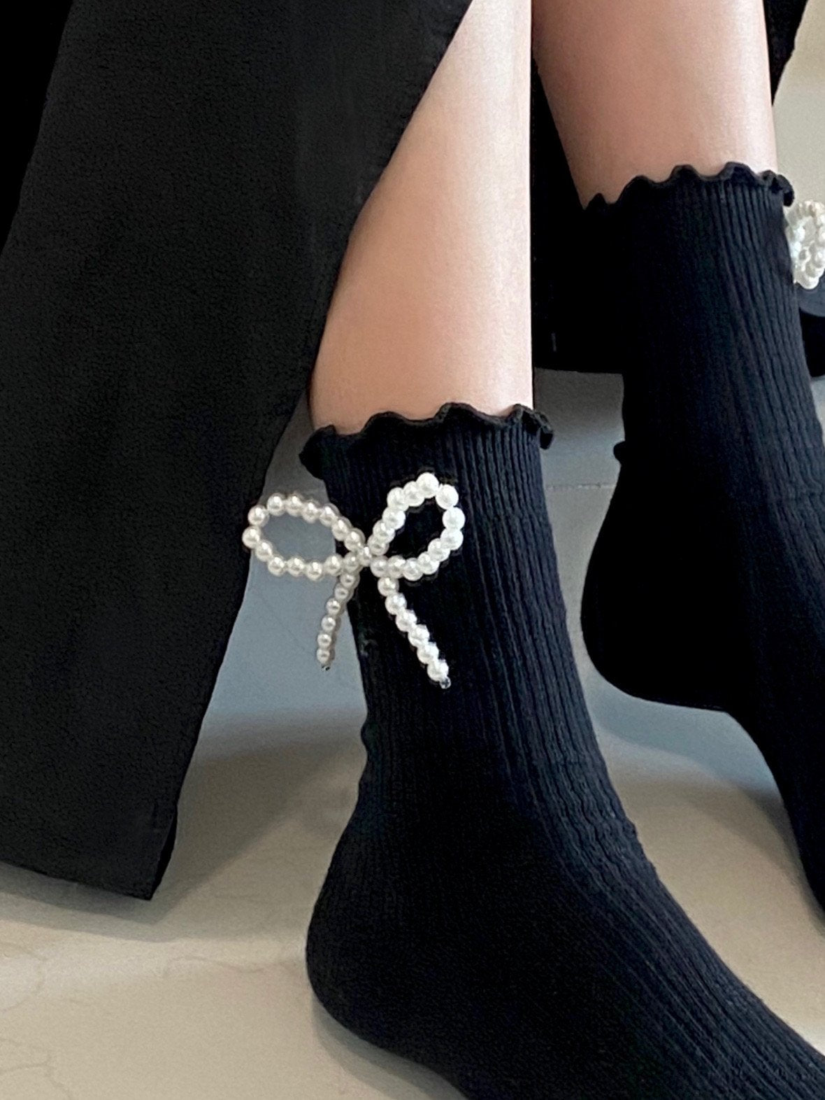 Pearl Ribbon socks-3col