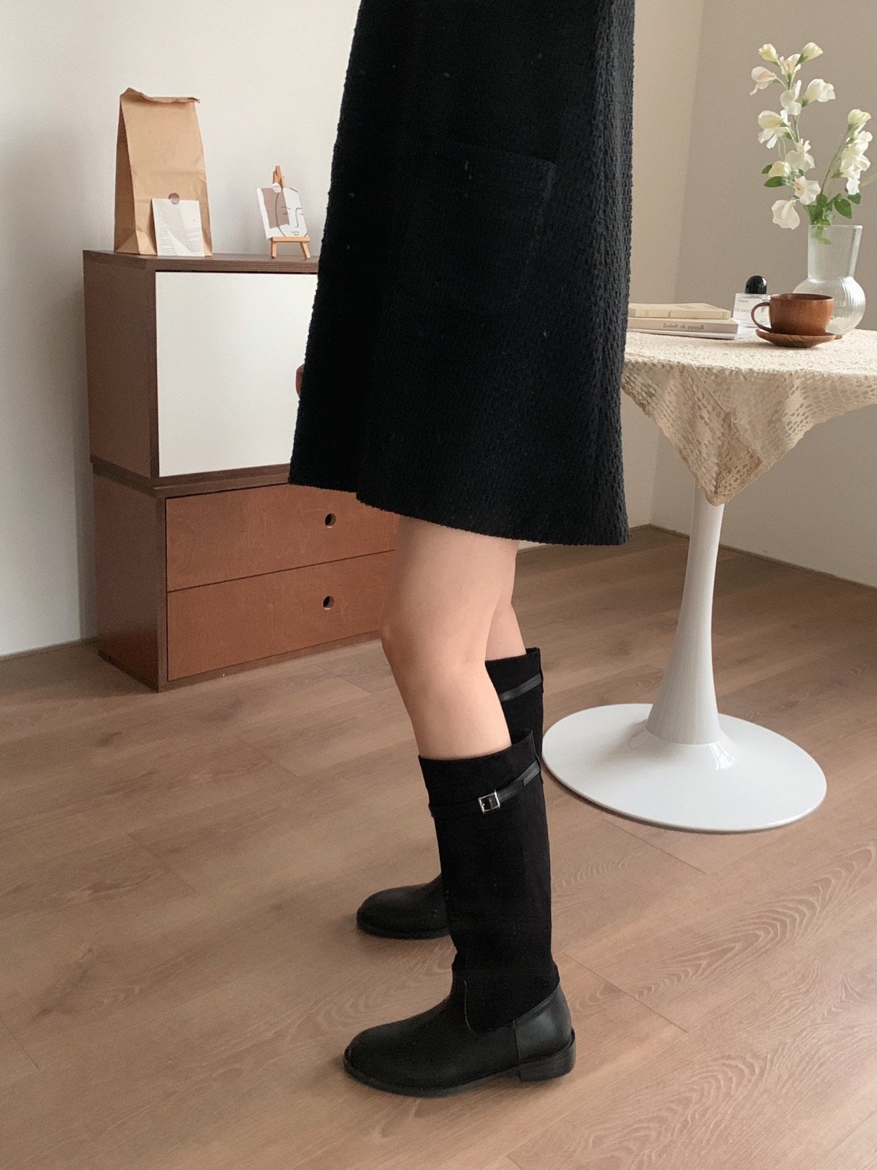 Hazel suede belted long boots-2col