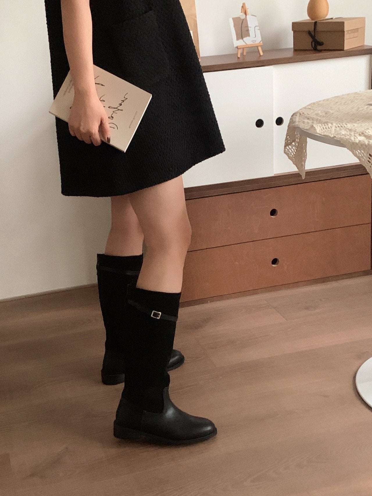 Hazel suede belted long boots-2col