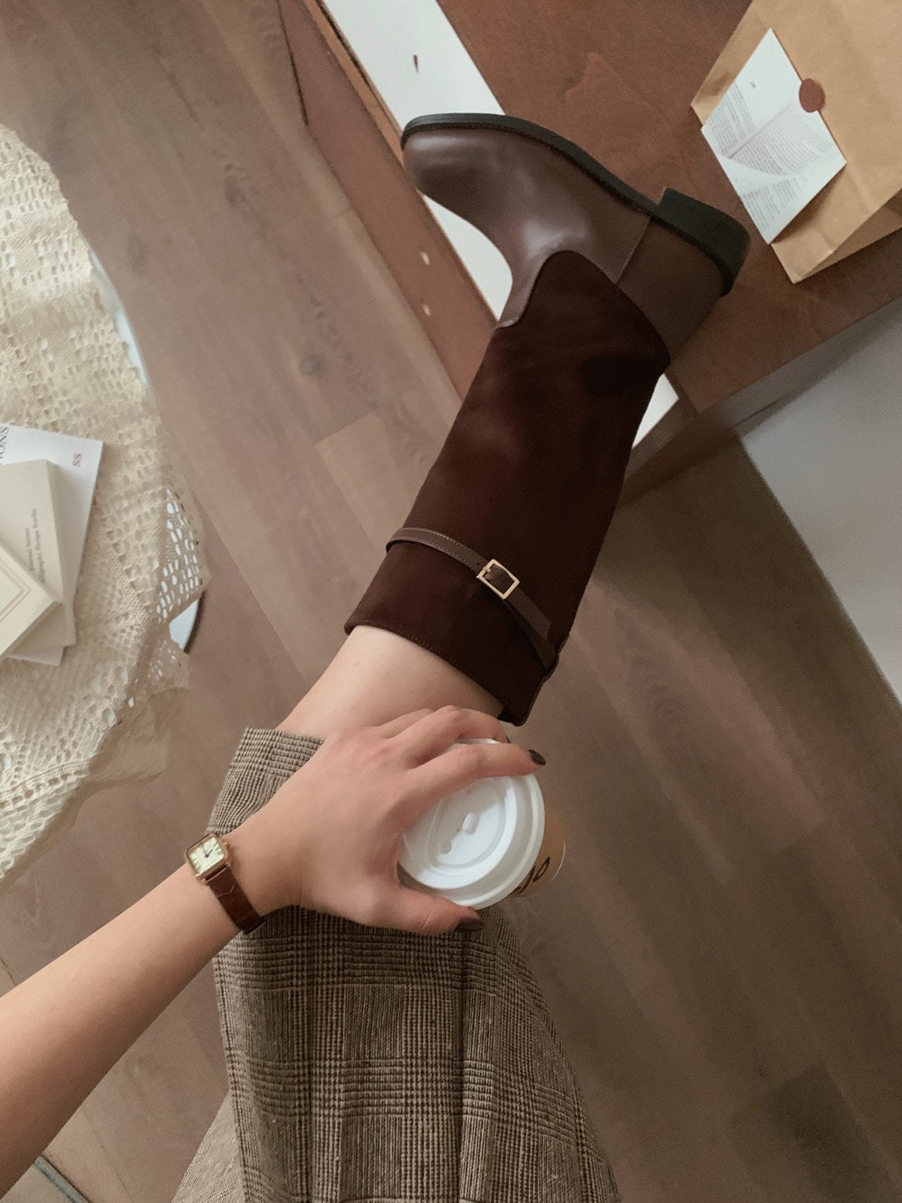 Hazel suede belted long boots-2col