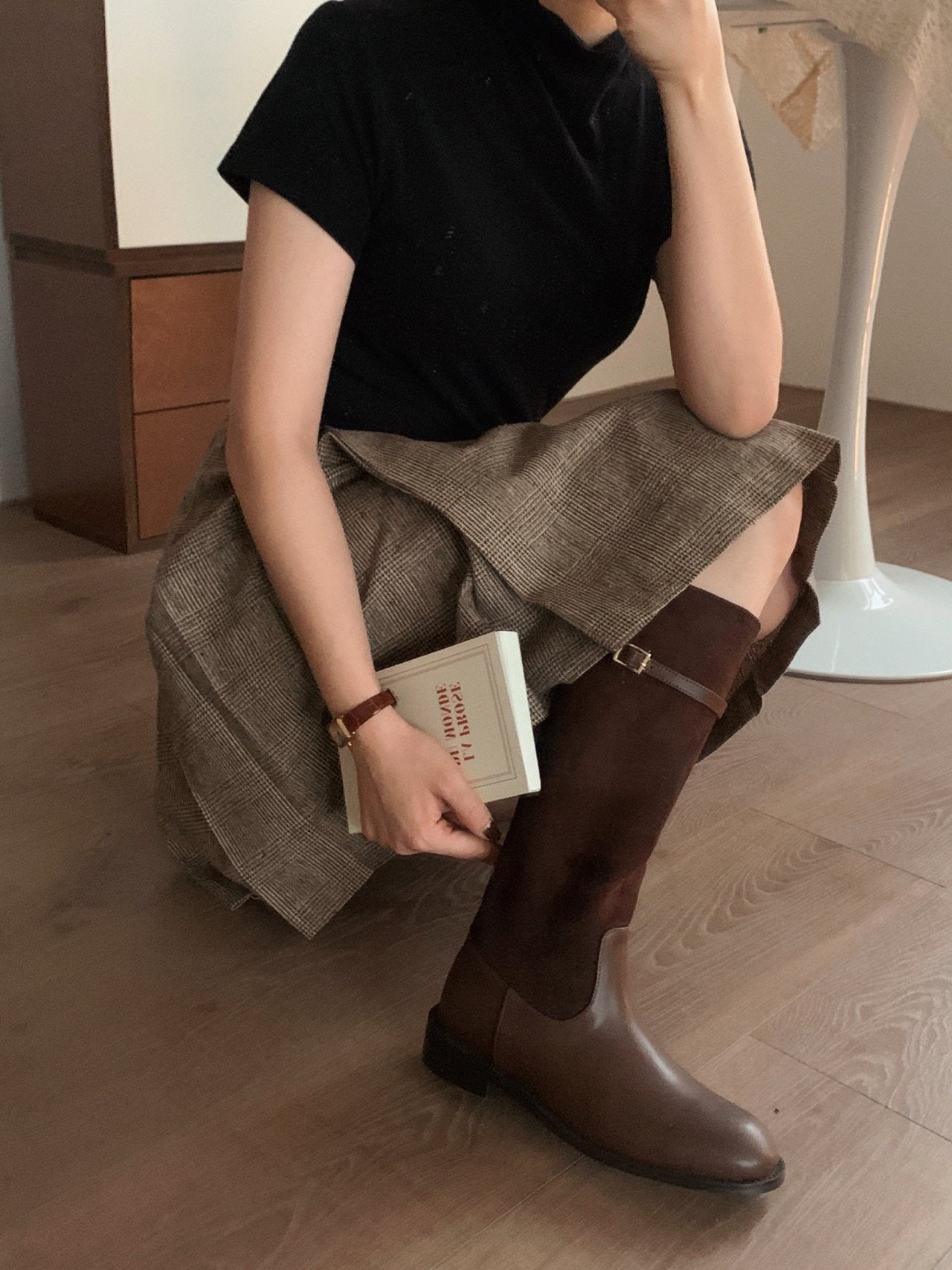 Hazel suede belted long boots-2col