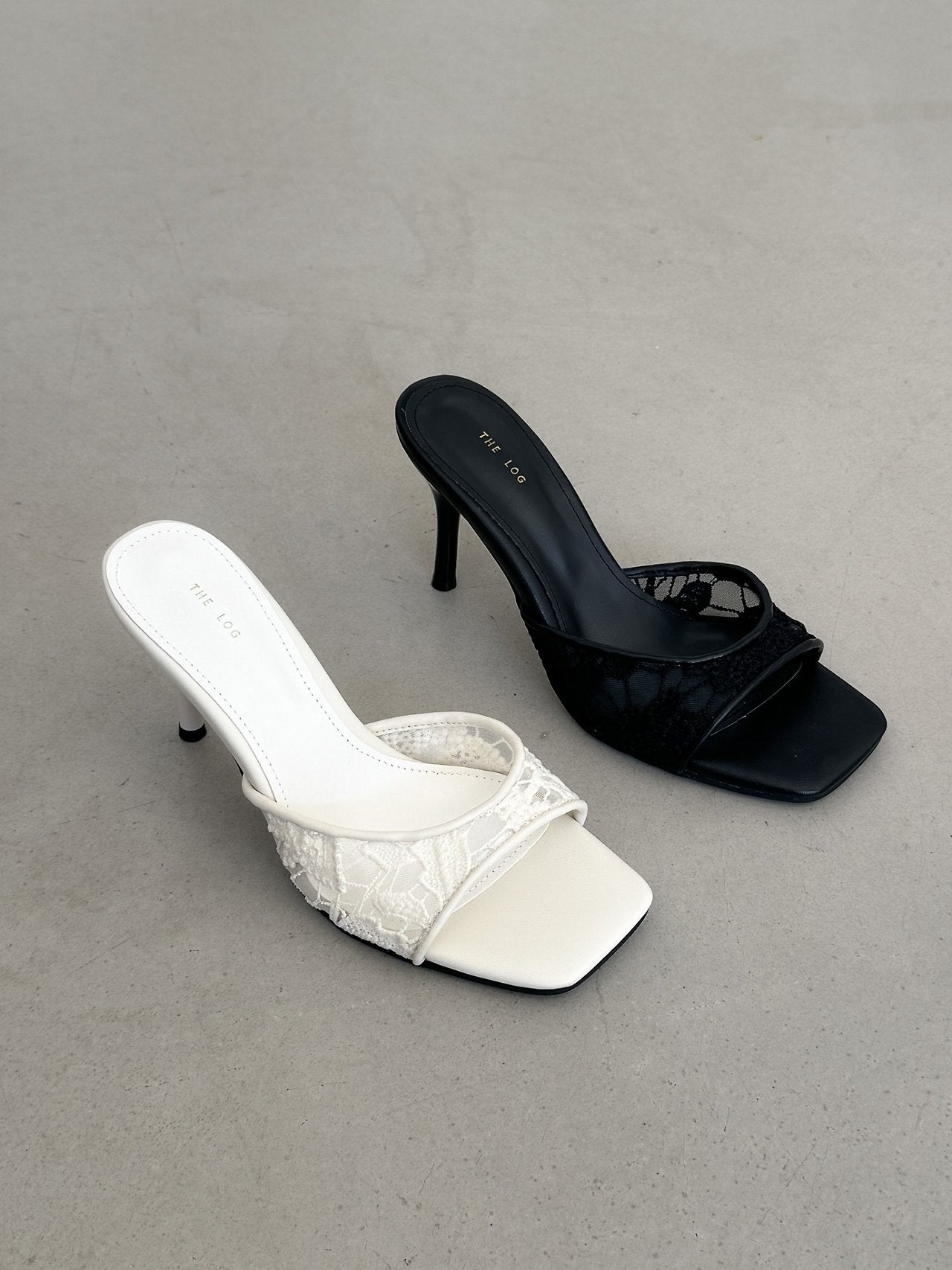 lace see-through square mule