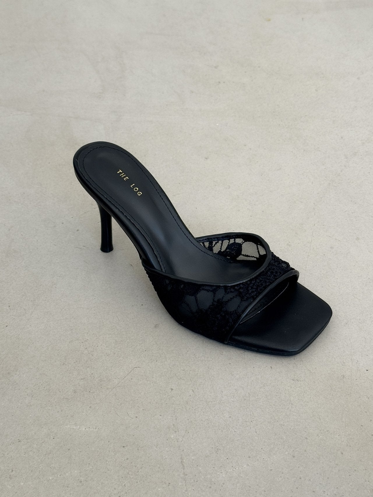 lace see-through square mule