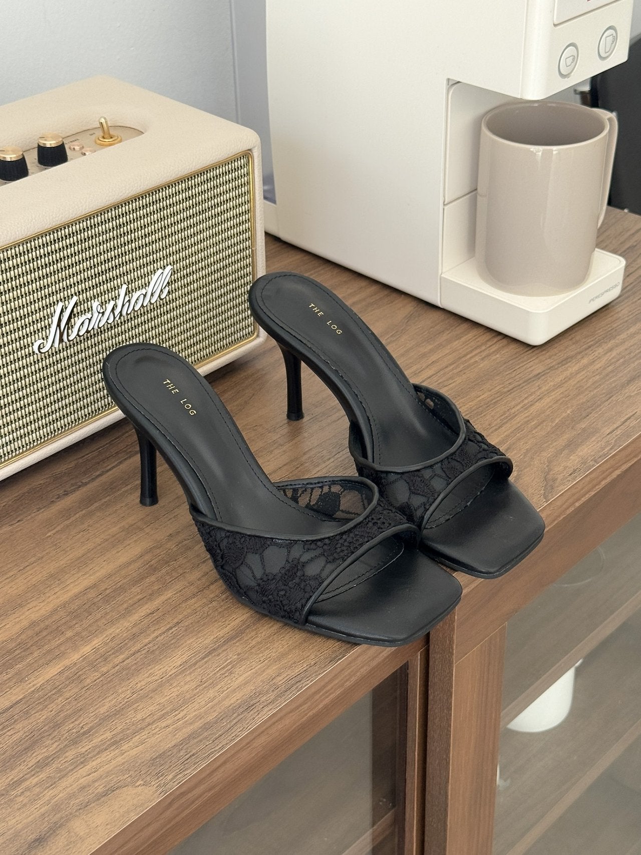 lace see-through square mule