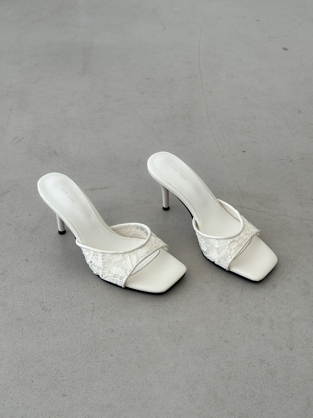lace see-through square mule