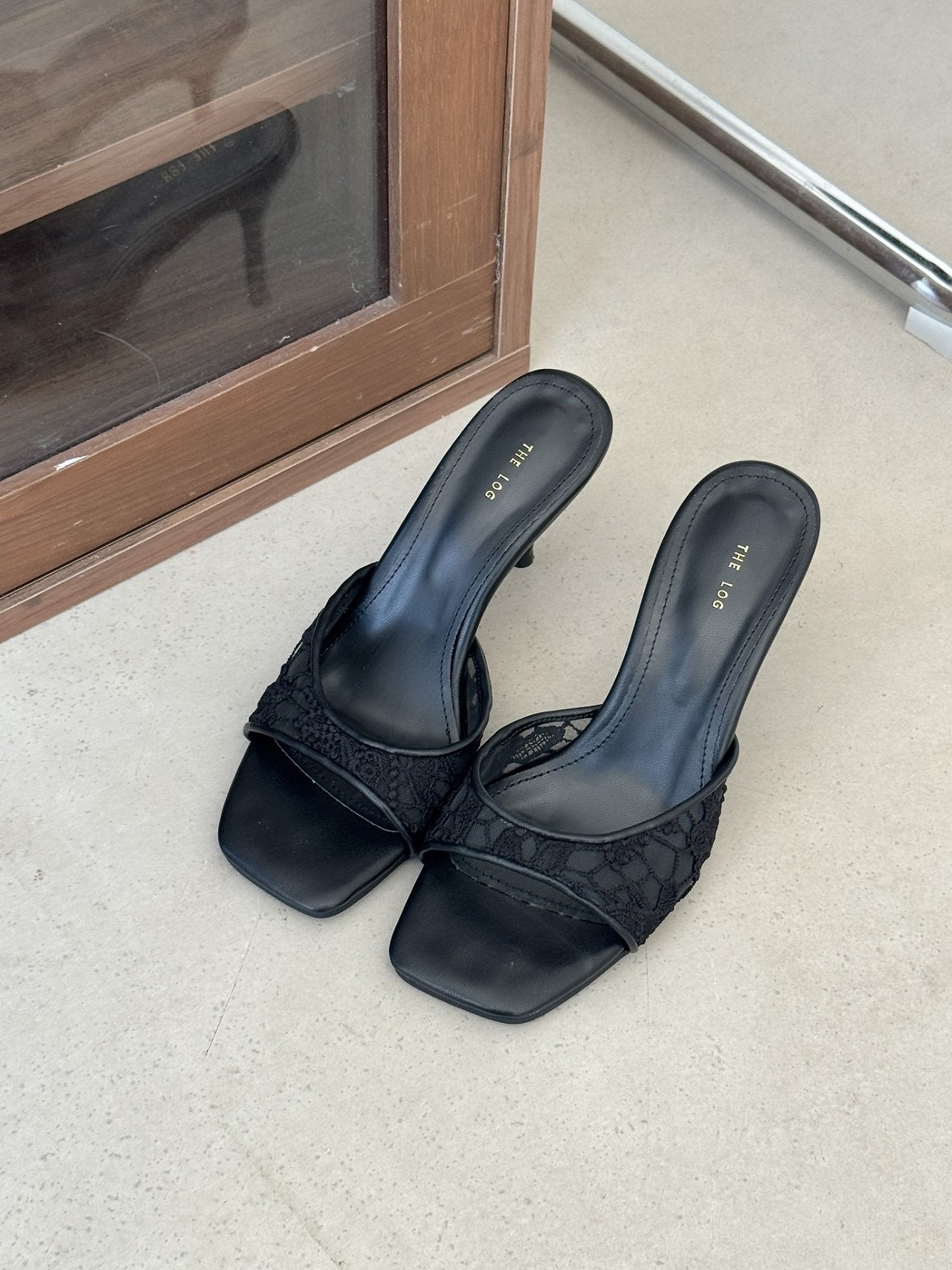 lace see-through square mule