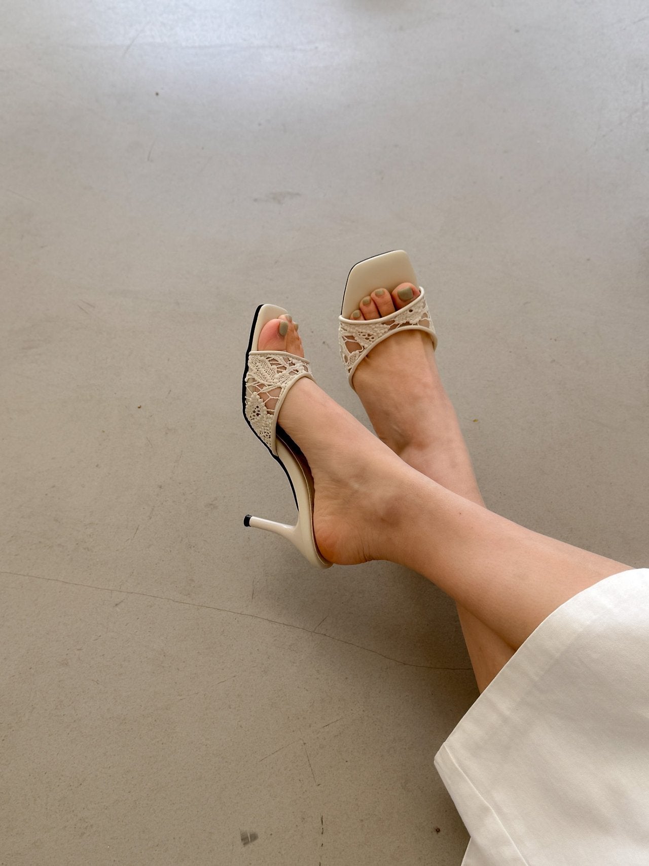 lace see-through square mule