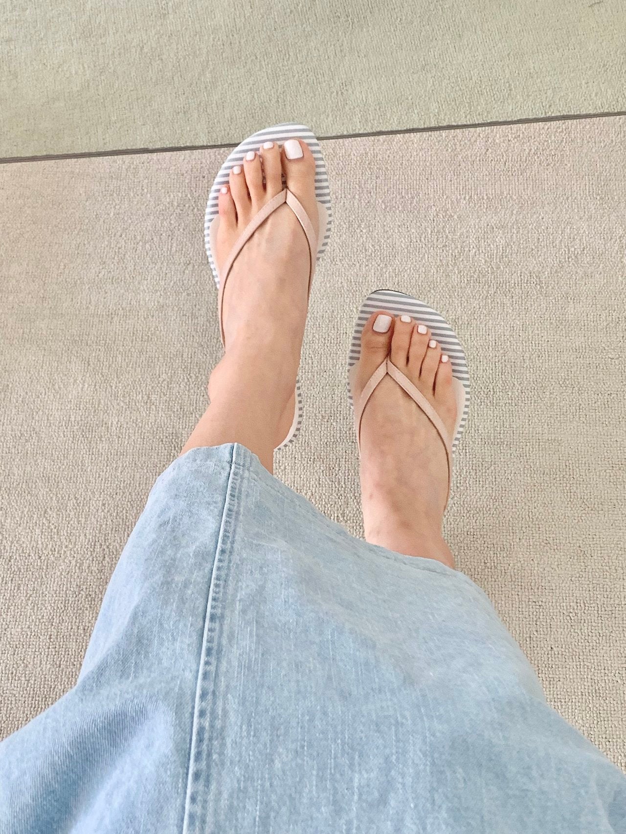 Stripe wedge slippers
