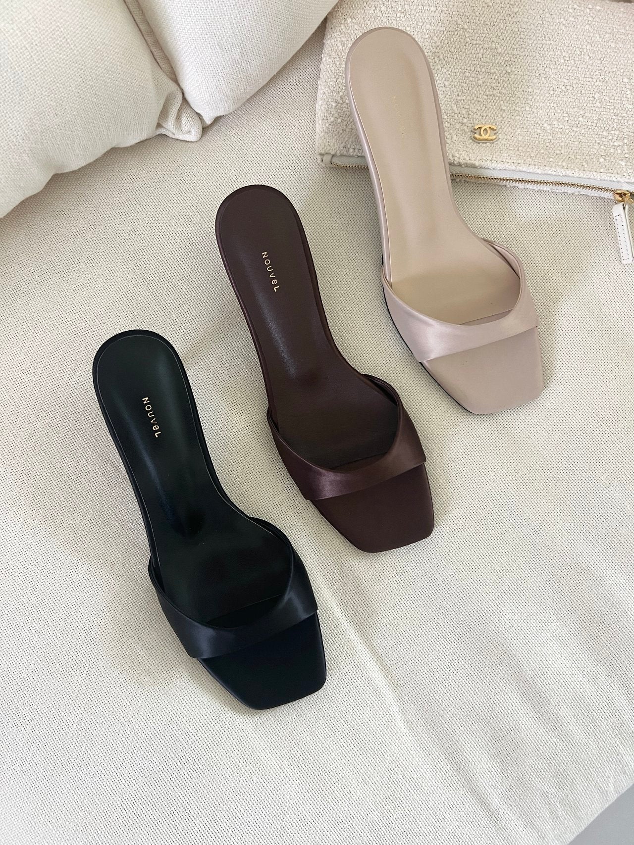 Satin 3-meter middle heel mule