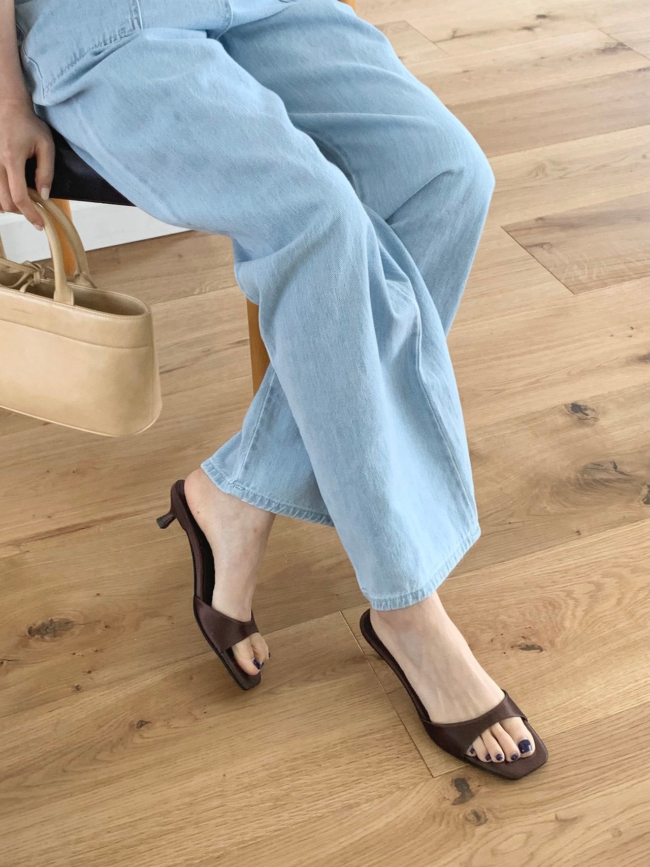 Satin 3-meter middle heel mule
