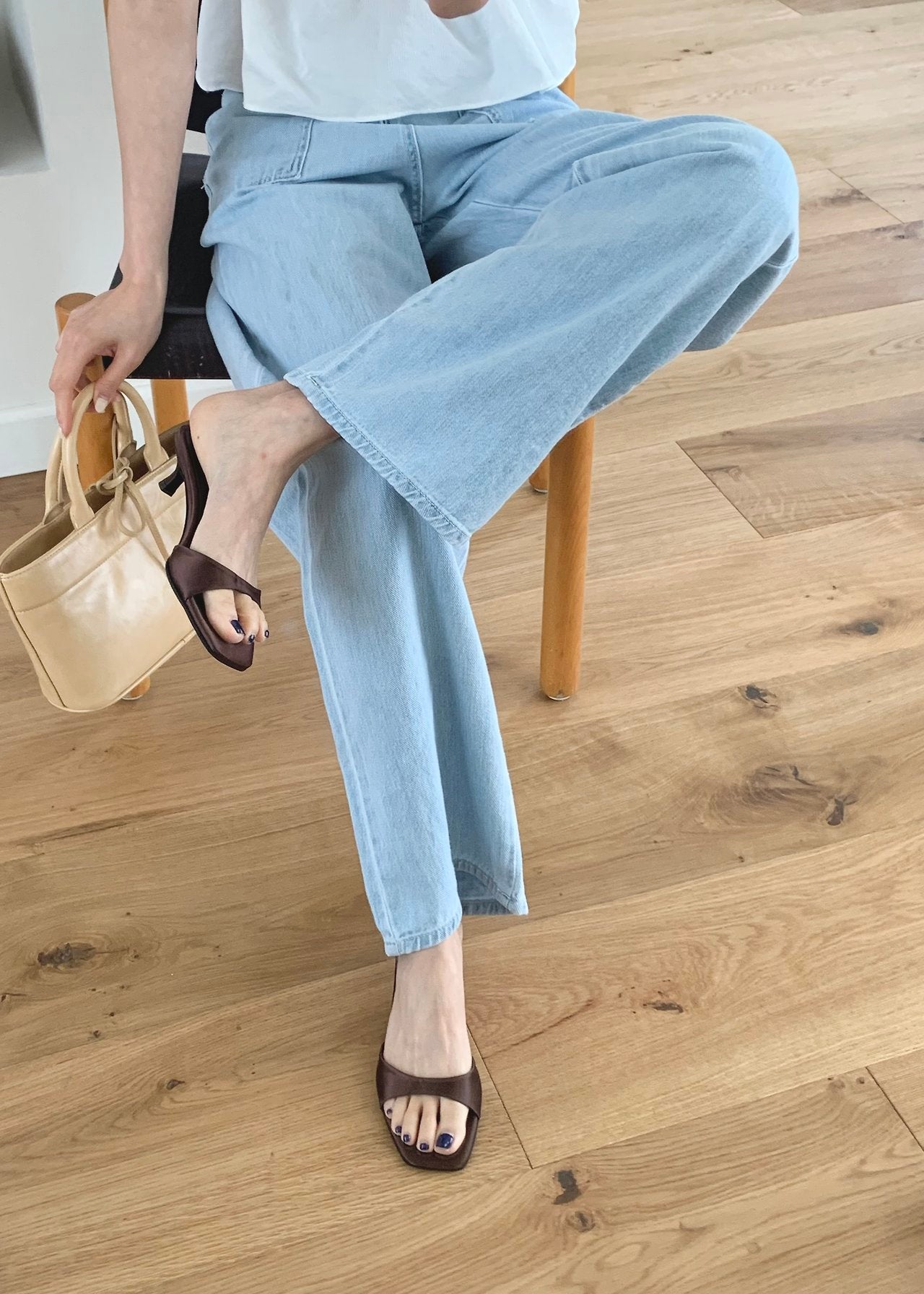 Satin 3-meter middle heel mule