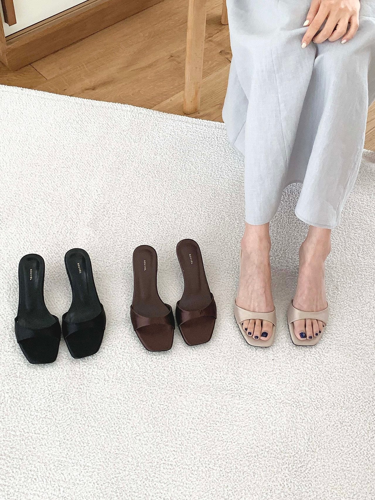 Satin 3-meter middle heel mule