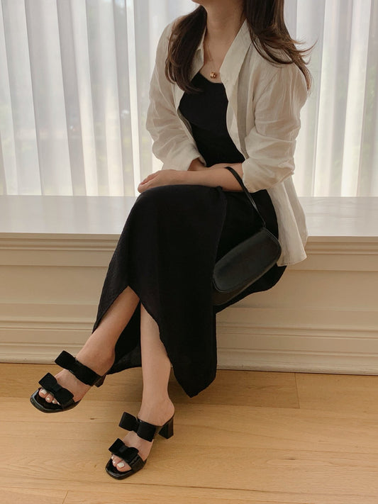 Noir Velvet Ribbon Mule
