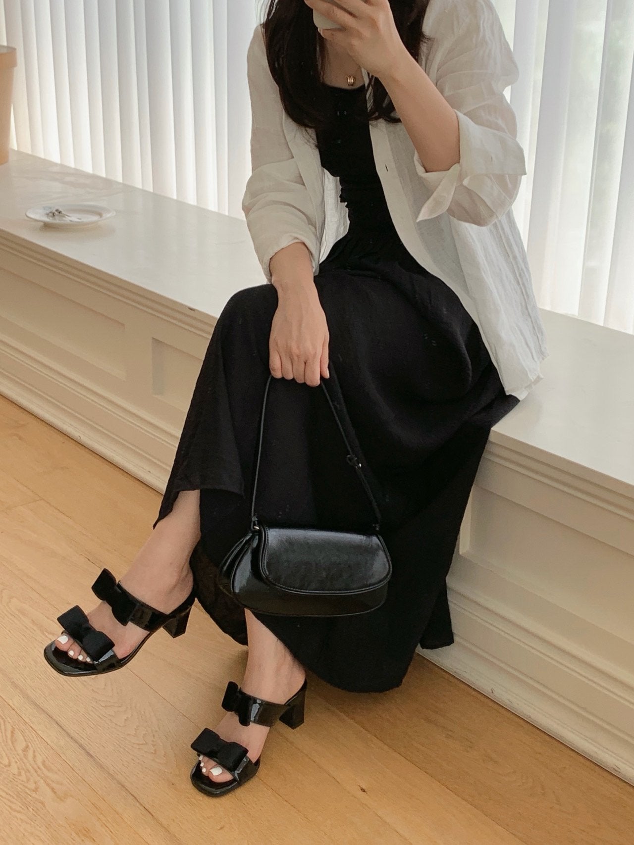 Noir Velvet Ribbon Mule