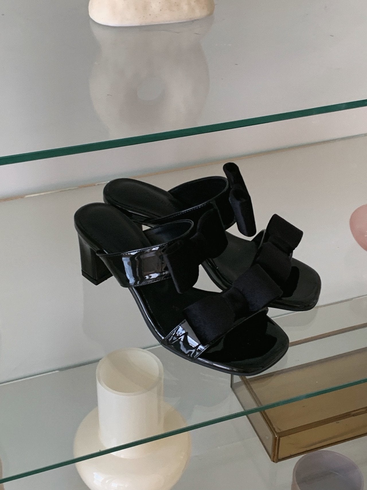 Noir Velvet Ribbon Mule