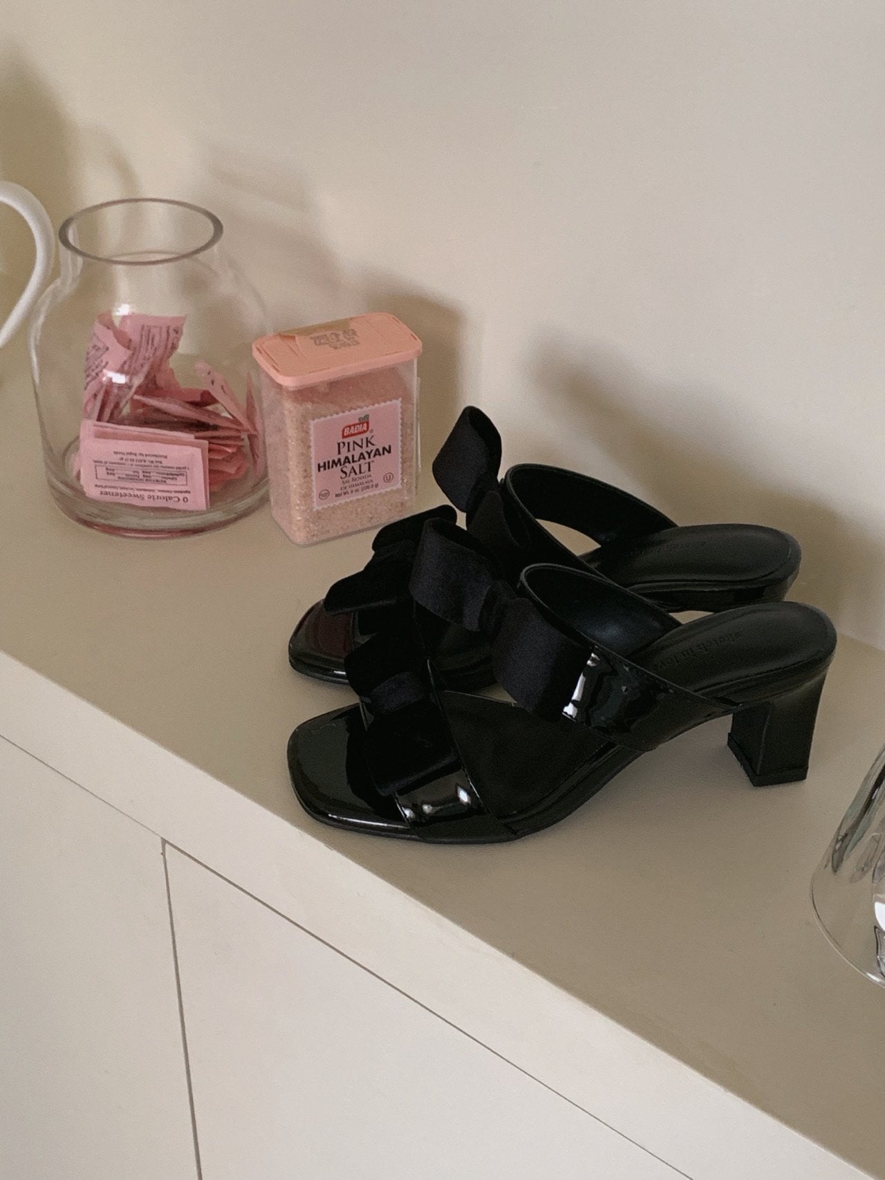 Noir Velvet Ribbon Mule