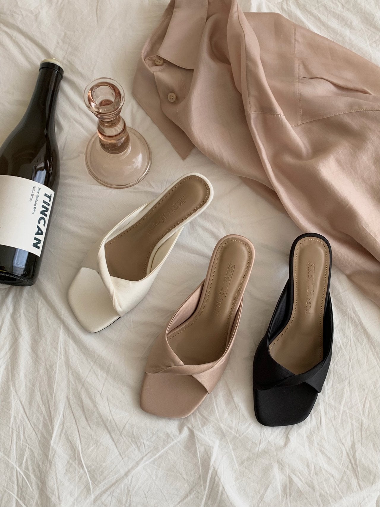 Twisted cotton satin mule