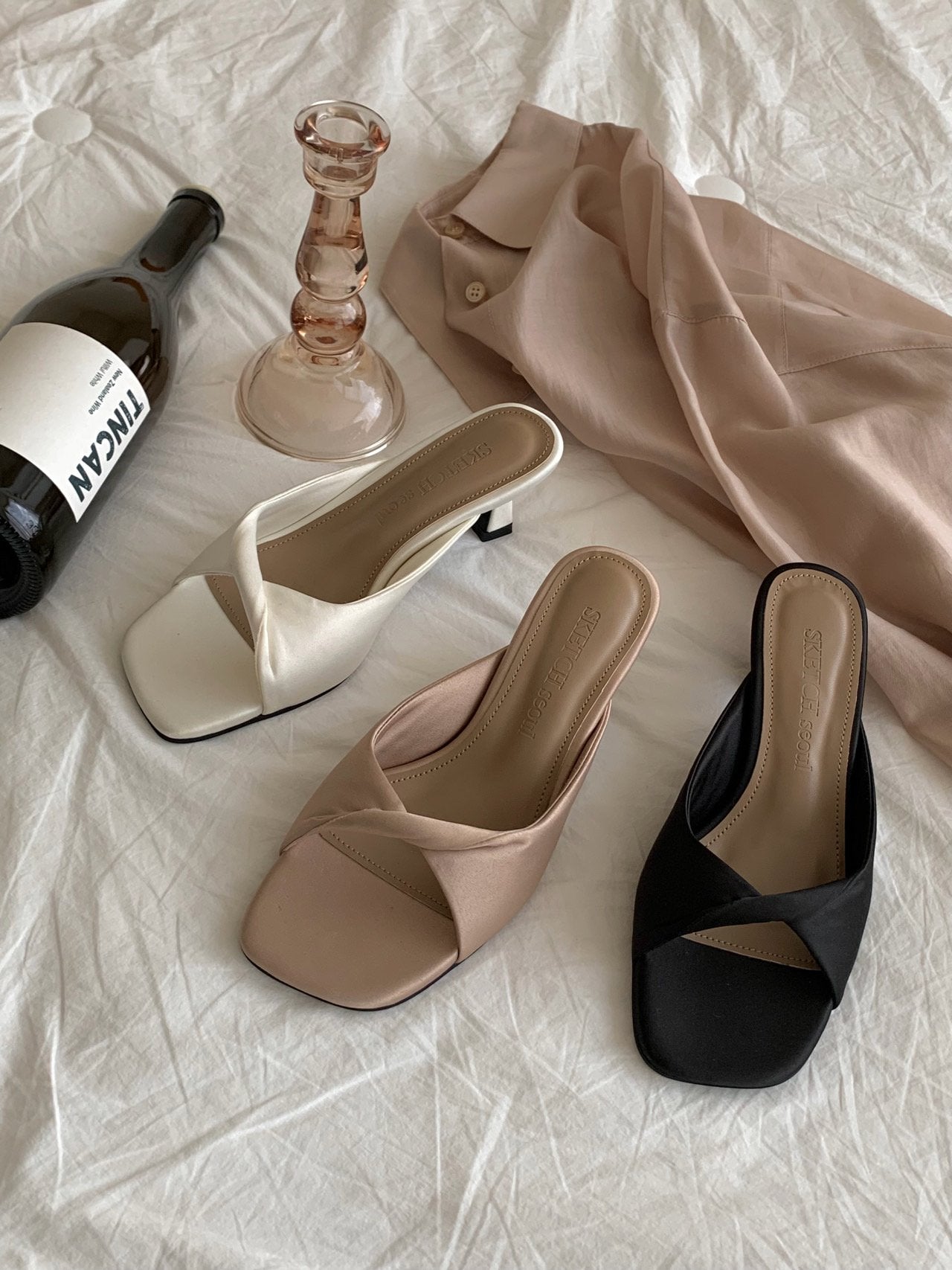 Twisted cotton satin mule