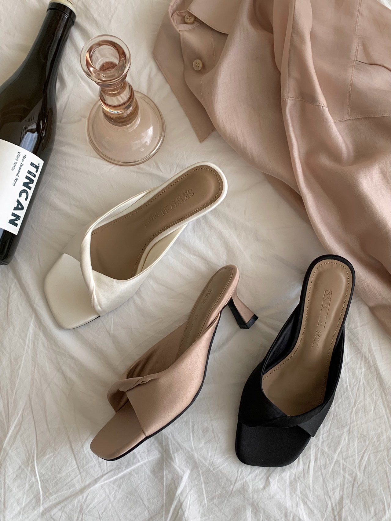 Twisted cotton satin mule