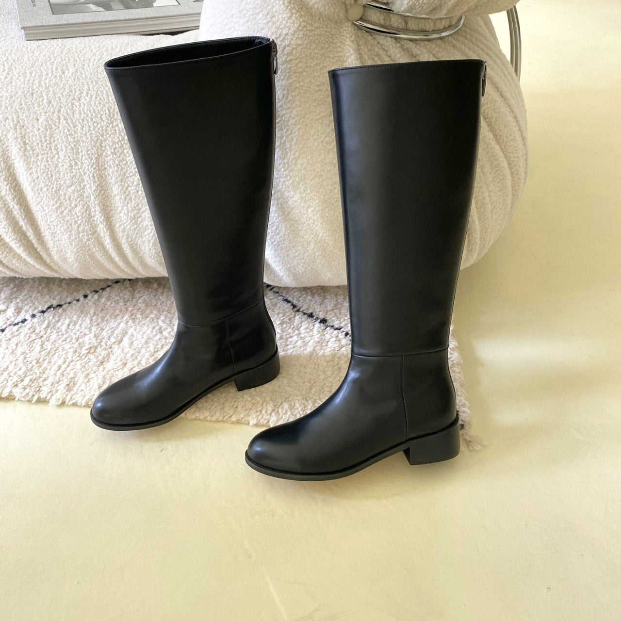 Slimline black long boots