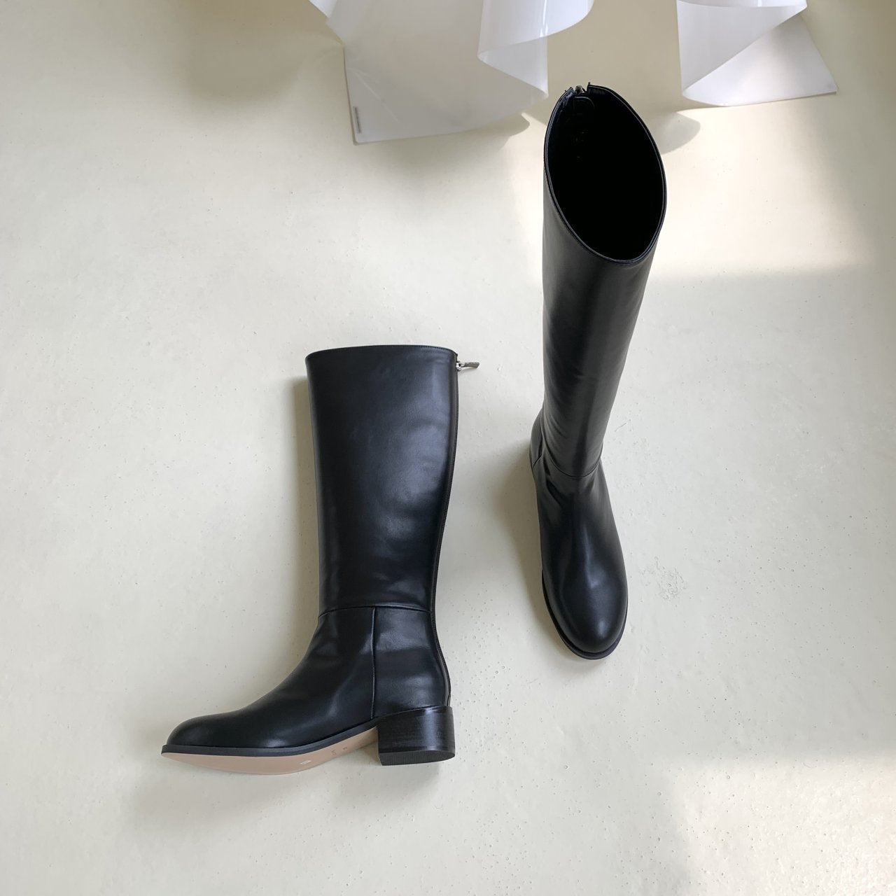 Slimline black long boots