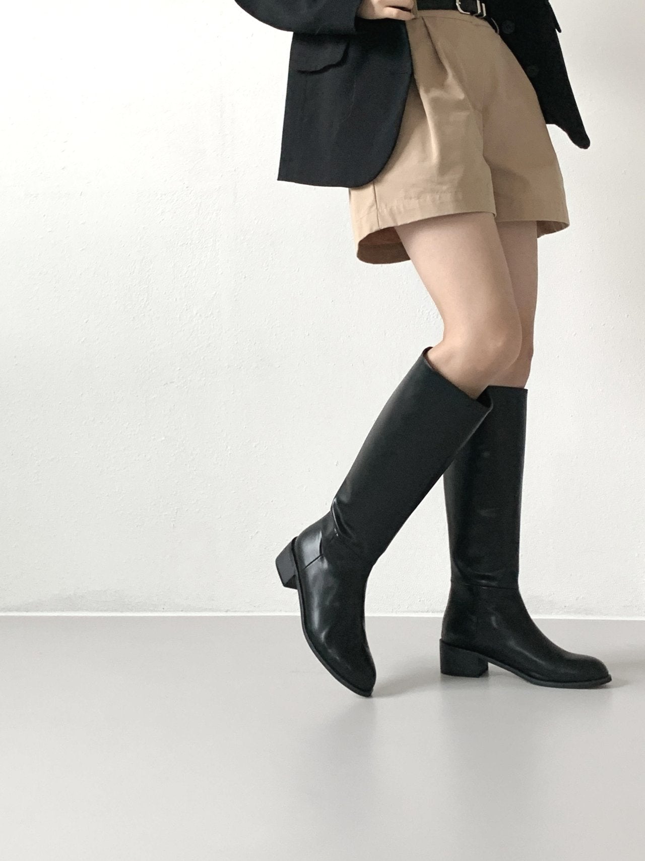 Slimline black long boots