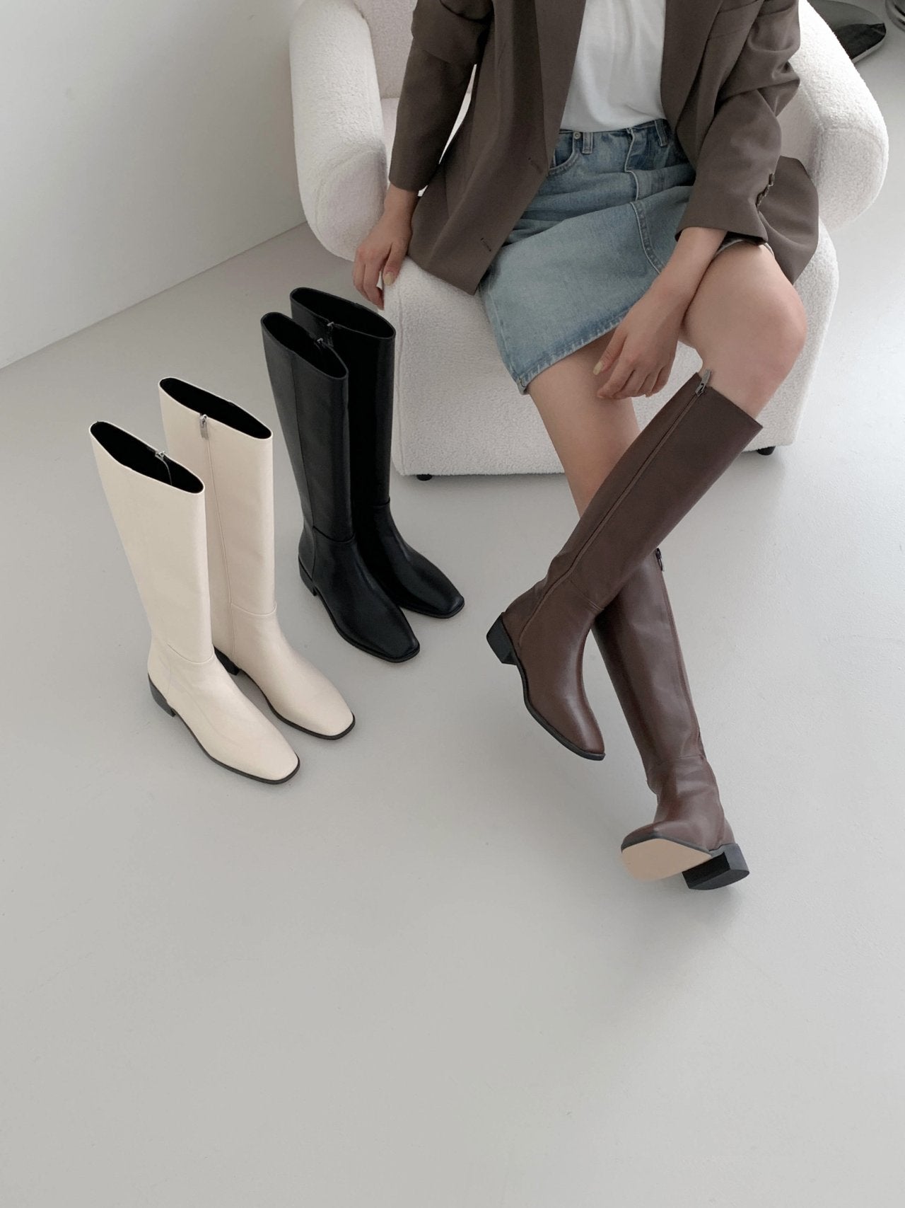 Square basic long boots-3col