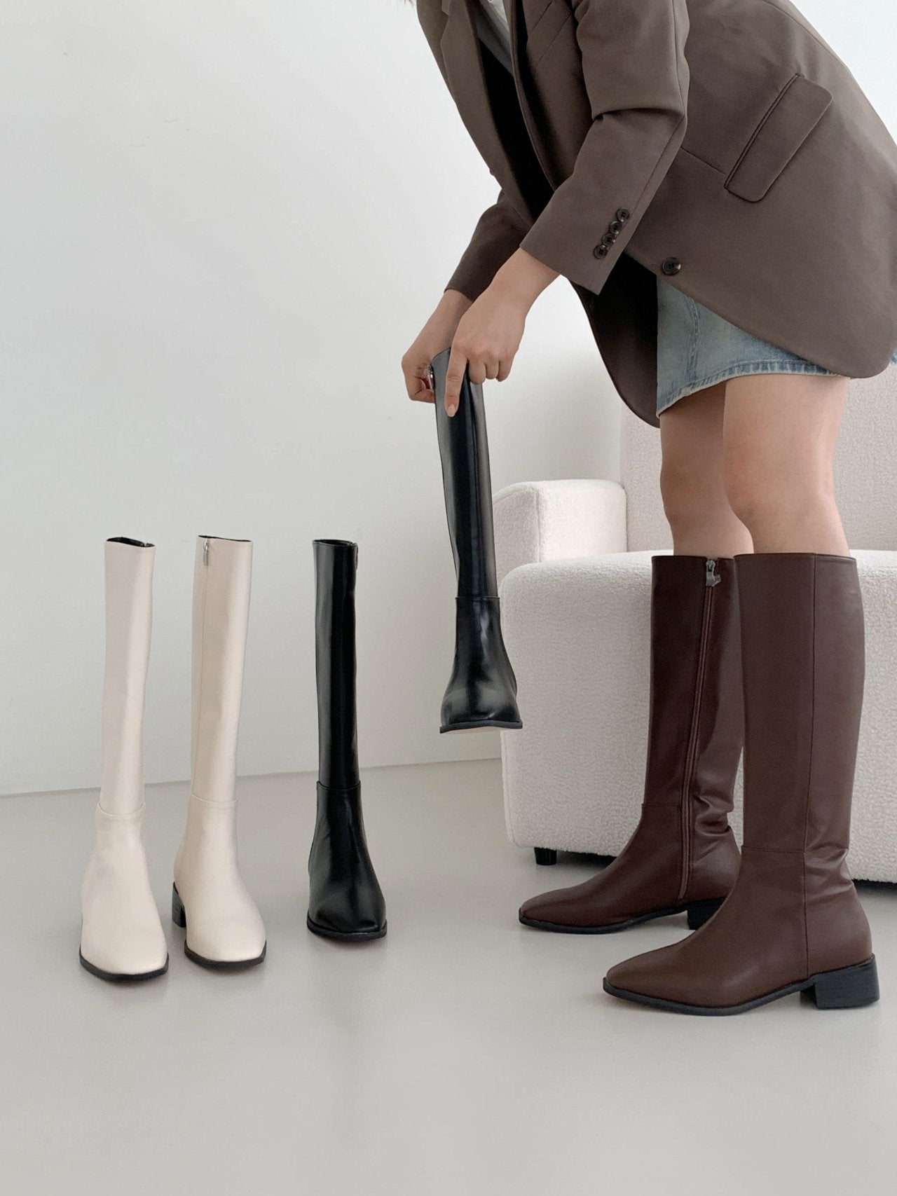 Square basic long boots-3col