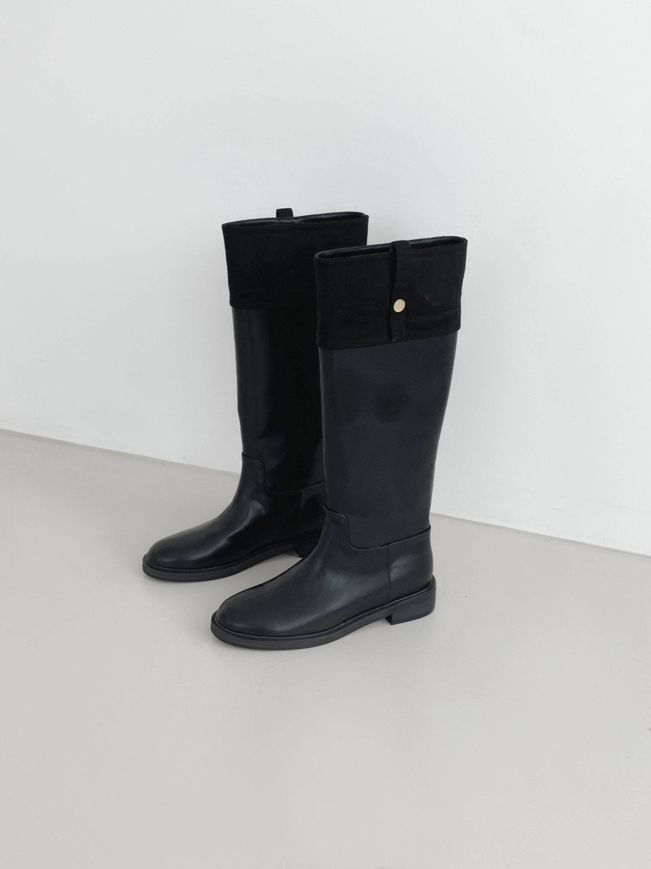 Black Suede Combination Long Boots