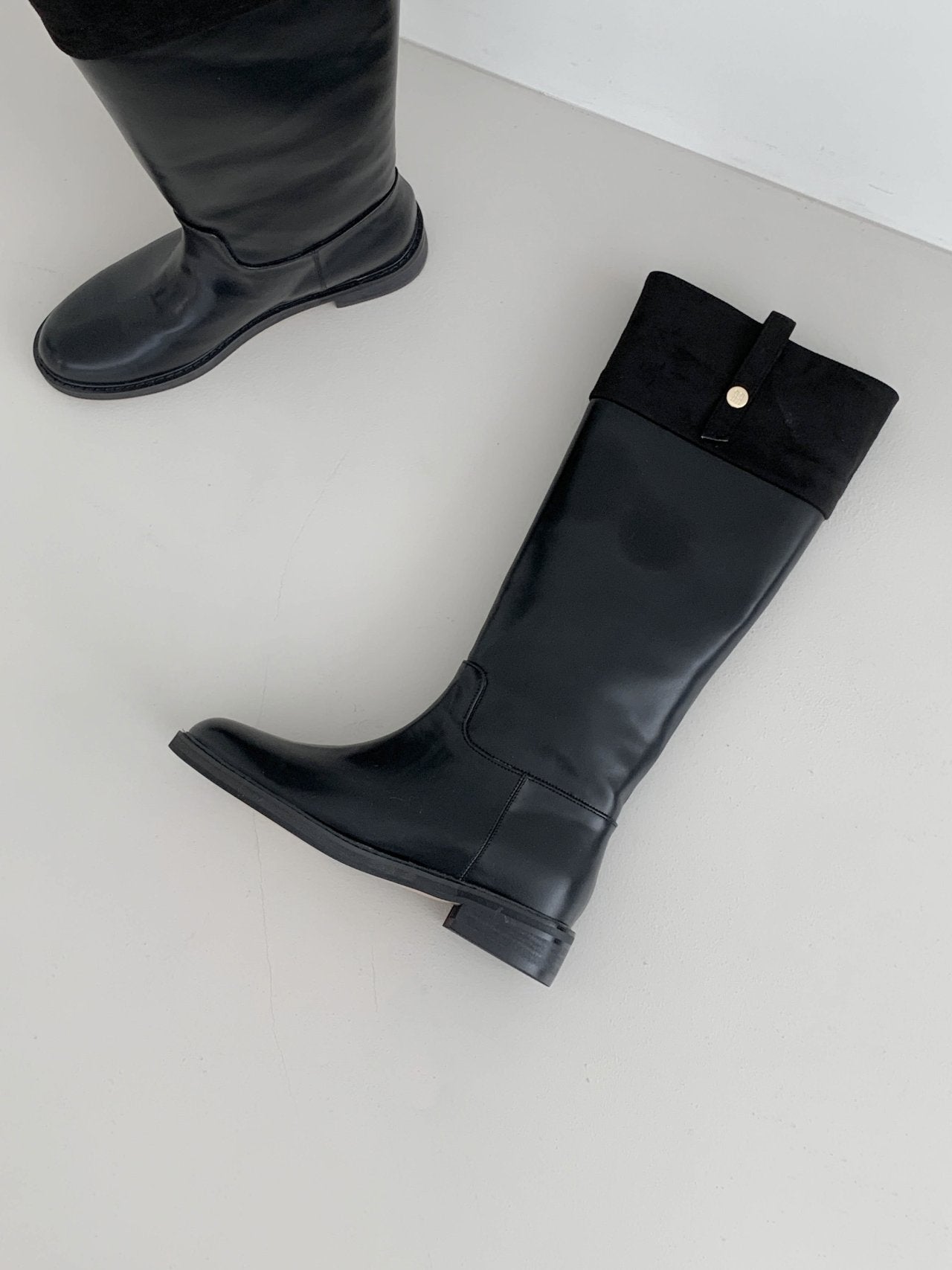 Black Suede Combination Long Boots