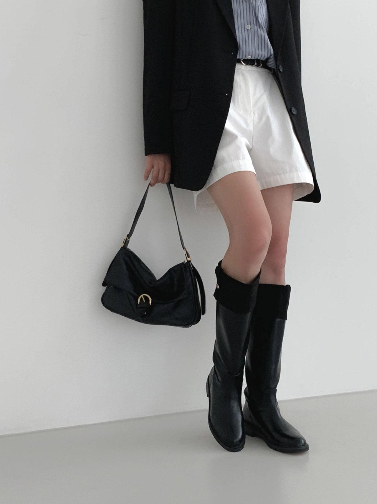 Black Suede Combination Long Boots