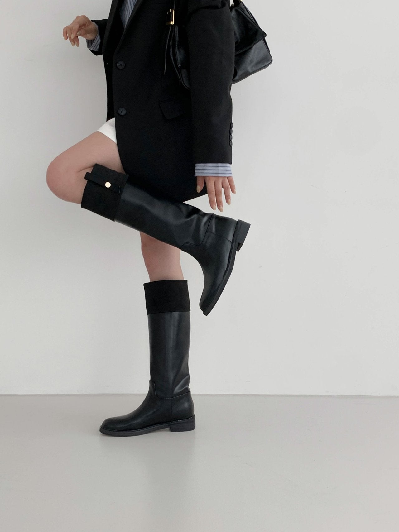 Black Suede Combination Long Boots