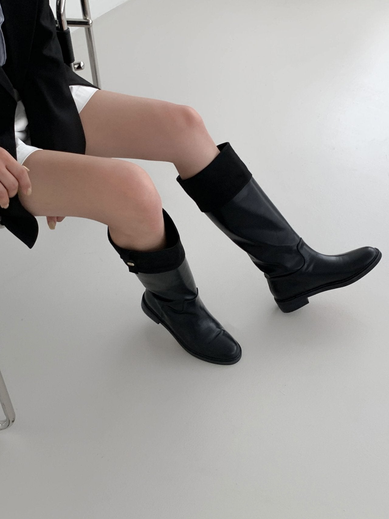 Black Suede Combination Long Boots